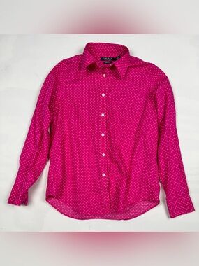 Lauren Ralph Lauren Pink White Polka Dot Non Iron Button Down Women’s S